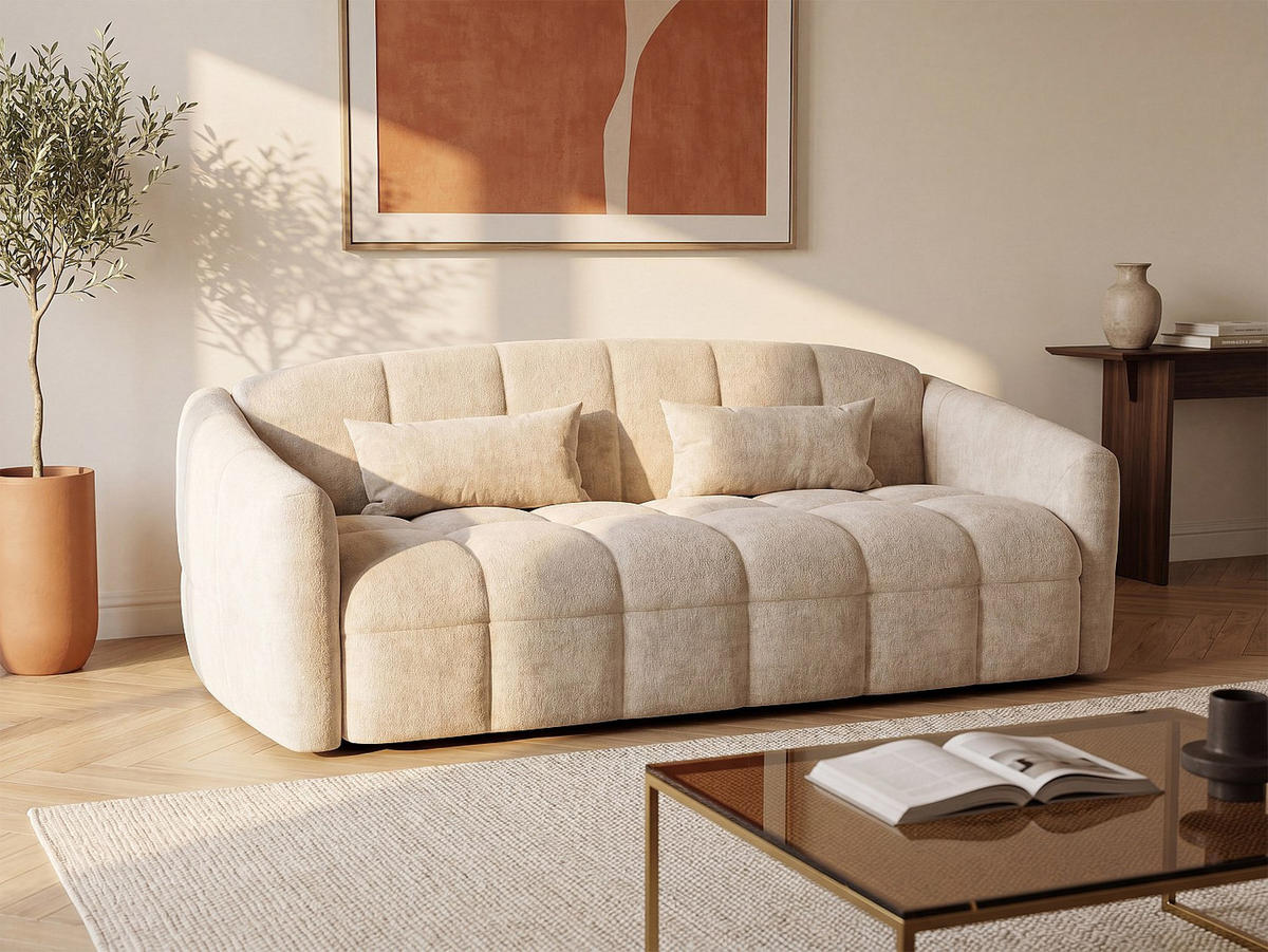SCHLAFSOFA - 4 Personen - samt - beige Retuna - Beige, Textil (220/90/208cm) - Vente-Unique
