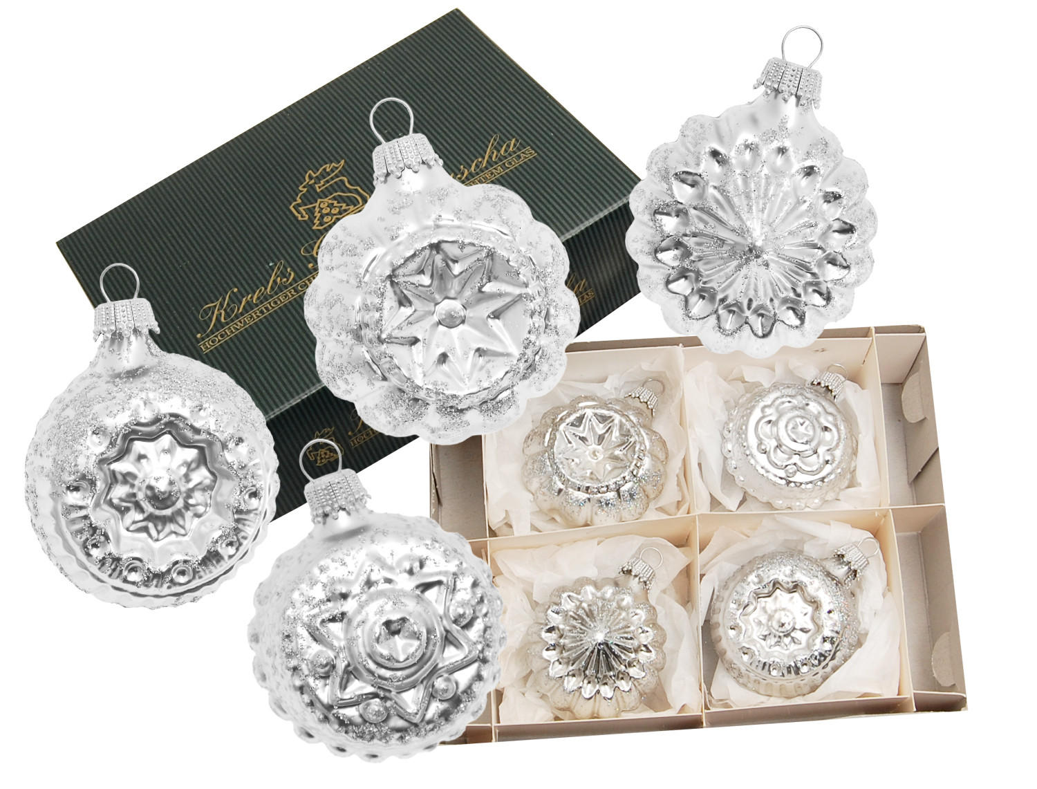 Krebs Glas Lauscha Christbaumschmuck Silber 5x5x5 cm