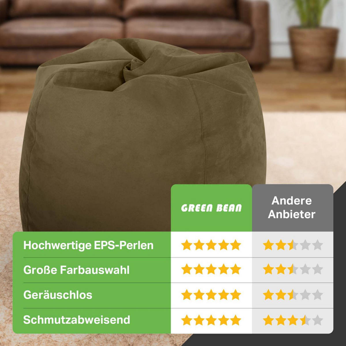 SITZSACK "Drop" 60x60x90cm - 220L - Olivgrün, Textil (60/90/60cm) - Green Bean