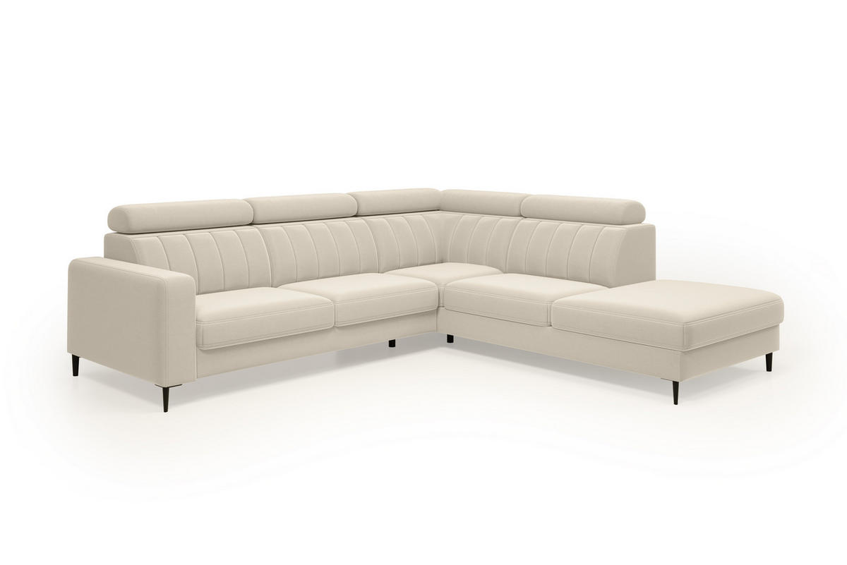 ECKSOFA Wohl rechts – Beige, mit Schlaffunktion, Bettkasten und verstellbaren Kopfstützen - Beige, Textil (278/263cm)