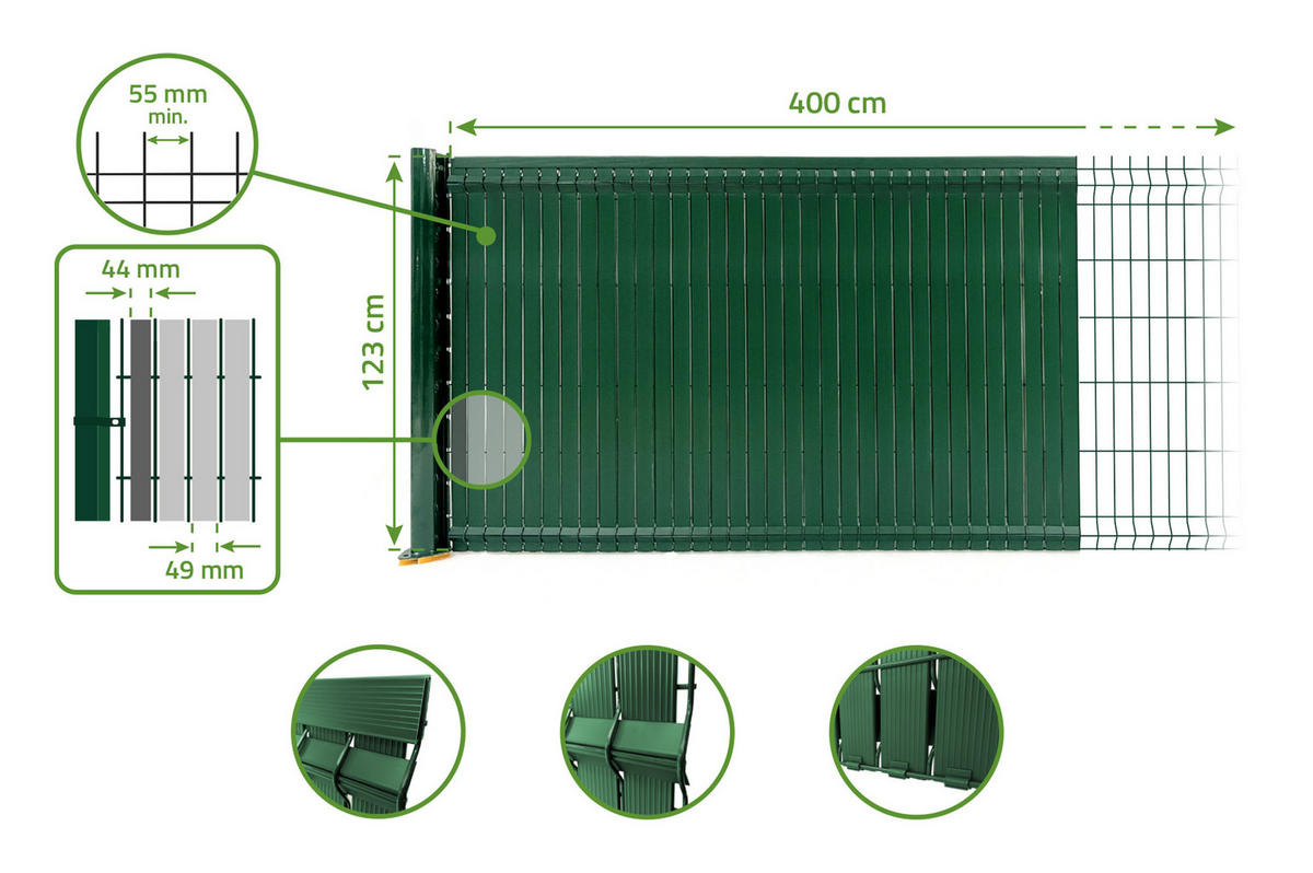PVC-SICHTSCHUTZLAMELLEN-STEIF-SET Cinto grün 4m H.120cm - Mit clips und Endprofil - Grün, Kunststoff (400/123cm) - Casanoov