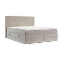 BOXBETT Nuvia 140/200 cm Hellbeige im Paros Stoff - Beige/Schwarz, Holz/Holzwerkstoff (140/200cm) - AltaBeds