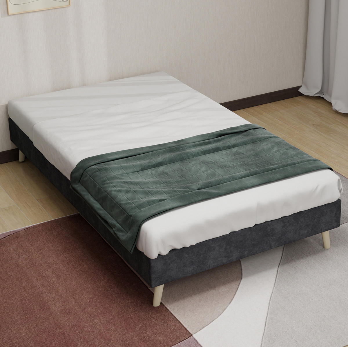 POSTEĽ 90/200 cm sivá bez čela z látky a kovu s úsporným riešením do menšej spálne - sivá, textil (90/200cm) - OKWISH
