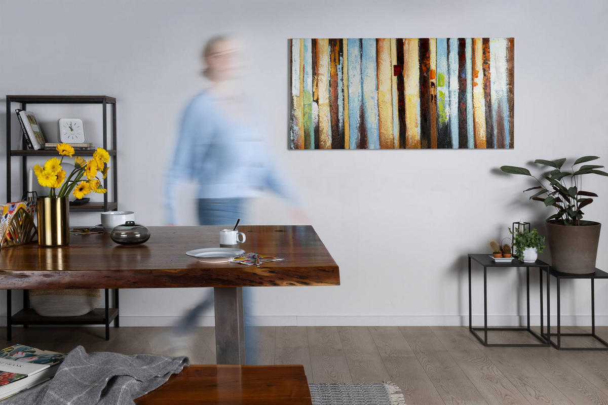 ÖLGEMÄLDE 140/70 cm - Blau/Gelb, Holz/Textil (140/70cm) - KUNSTLOFT