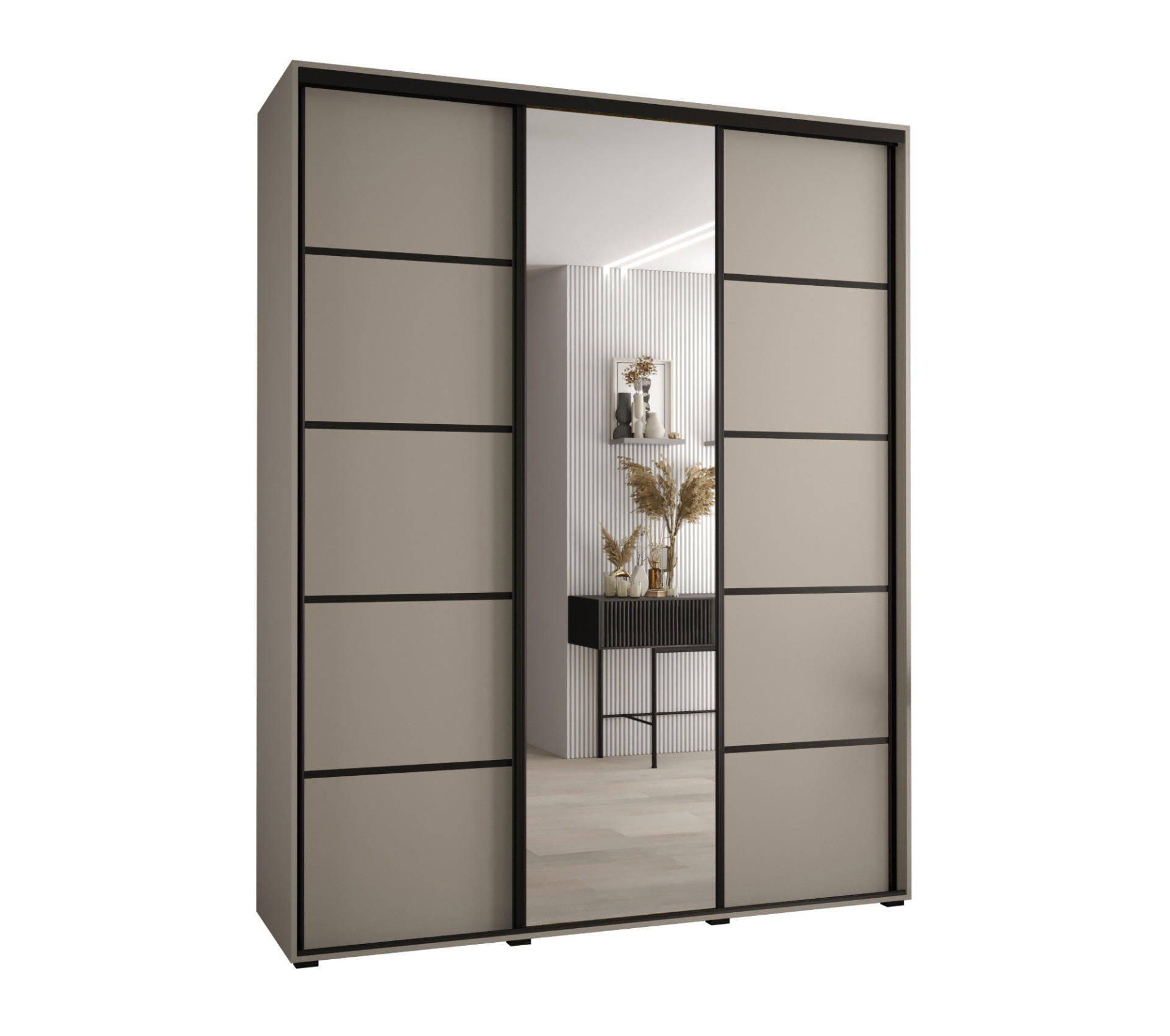 SCHWEBETÜRENSCHRANK 235,2/200/60 3-türig - Kaschmir/Schwarz, Holz/Metall (200/235.2/60cm) - MÖBEL KRYSPOL