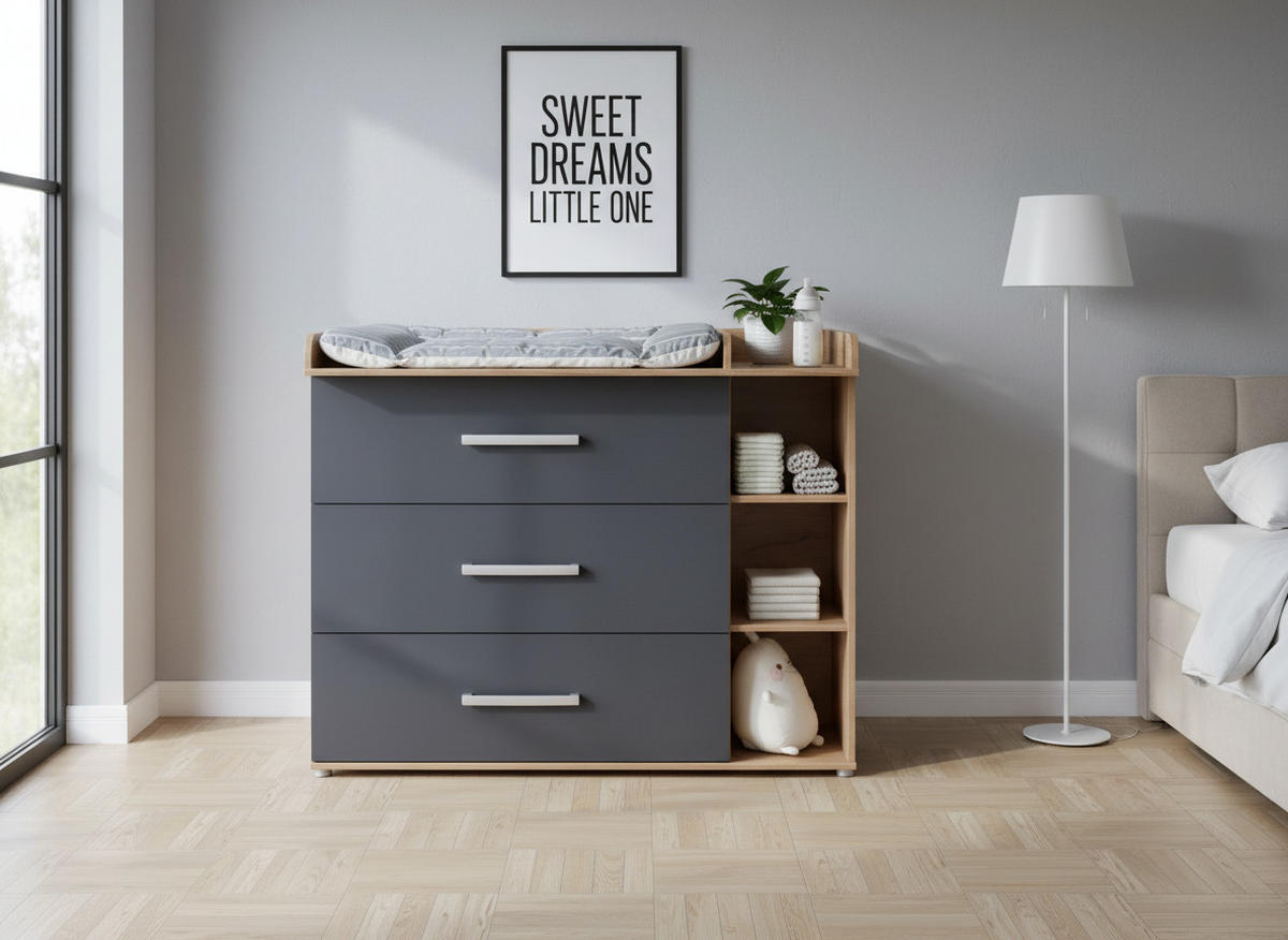 WICKELKOMMODE Alessio 115/100/75 cm Anthrazit Artisan Oak - Anthrazit/Silberfarben, Holzwerkstoff/Kunststoff (115/100/75cm) - arthur berndt