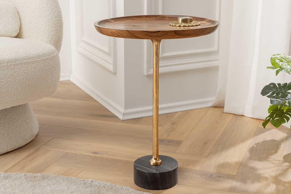 BEISTELLTISCH TRAYFUL rund Akazie 55cm - Goldfarben/Schwarz, Holz/Metall (40/40/55cm) - riess-ambiente