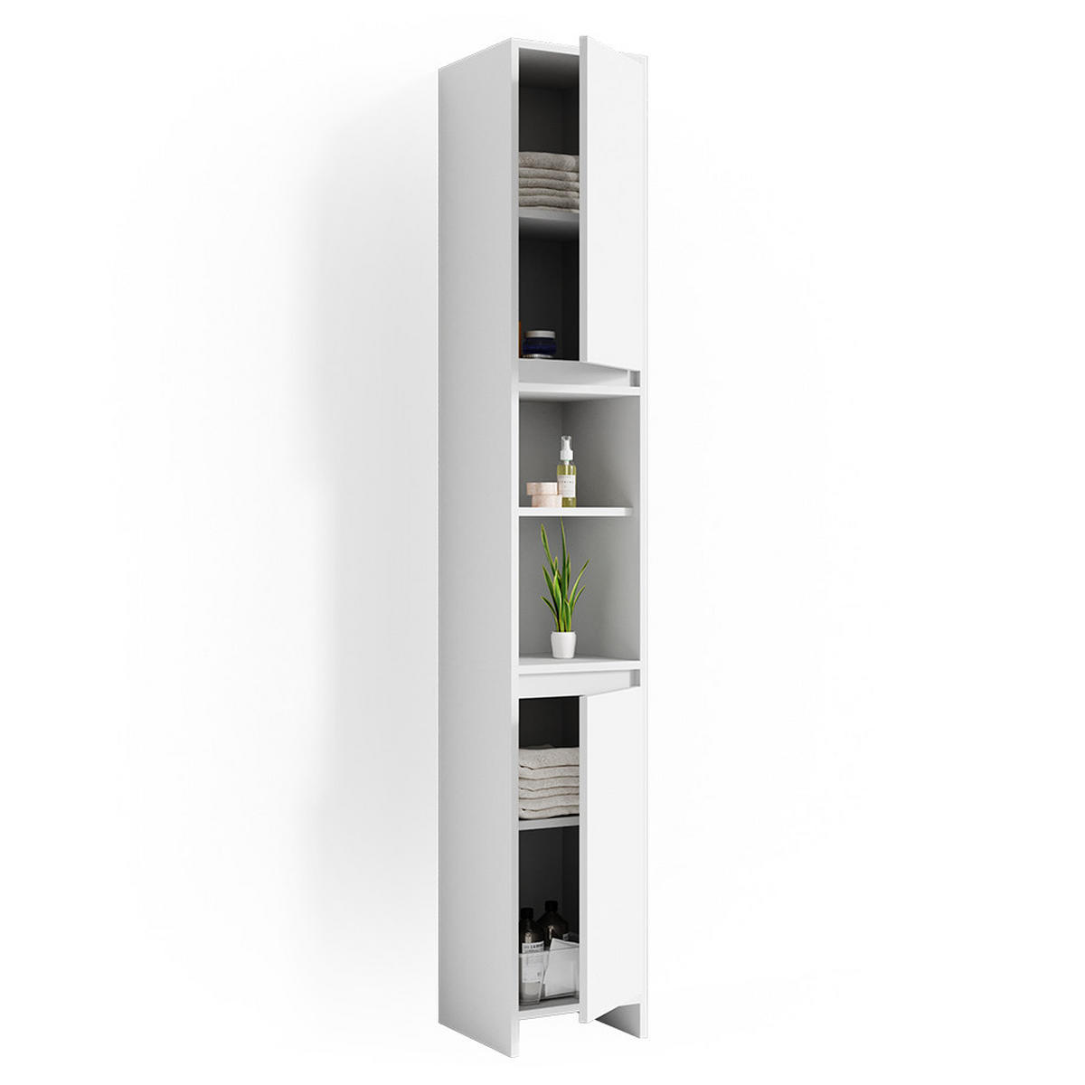 BADSCHRANK Emma Weiß 30 x 190 cm - Weiß, Holzwerkstoff (30/190/30cm) - Vicco