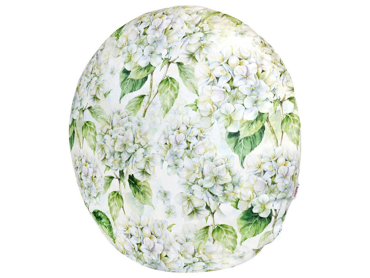 KISSENHÜLLE Rund Landlust-Hortensie weiß 60 cm Ø - Weiß/Grün, Textil (60/60cm) - beties Heimtextil