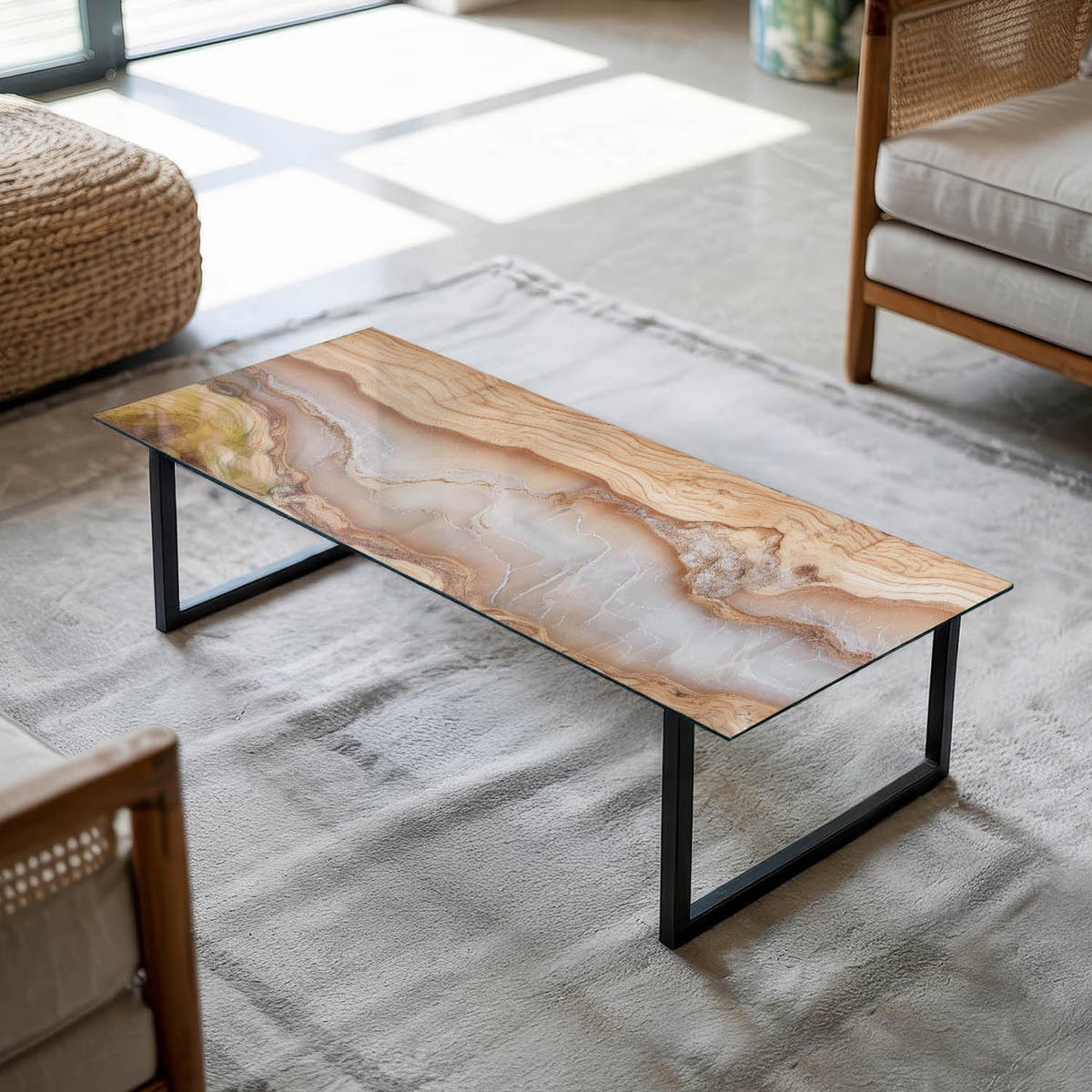 TISCHPLATTE 125x50 cm Naturholz mit Harzdetails - Beige, Glas (125/50/0.4cm) - TULUP