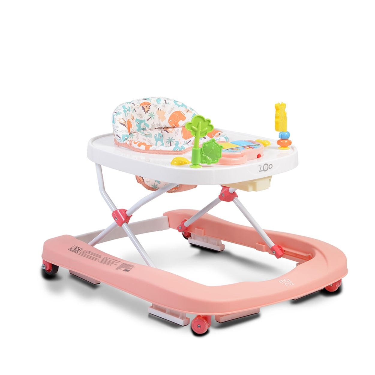 LAUFHILFE Zoo 2 in 1 rosa Spielcenter, Schwenkräder vorne, hohe Rückenlehne - Weiß, Kunststoff (57/54/67cm) - Moni