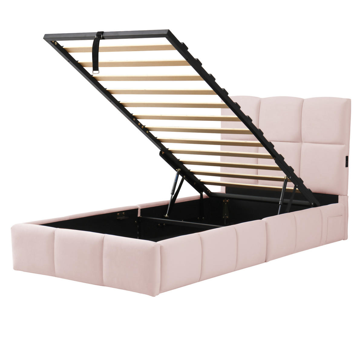 BETT mit Stauraum und USB 90x200 cm Samt Pink - Pink, Metall (90/200cm) - Meubliv