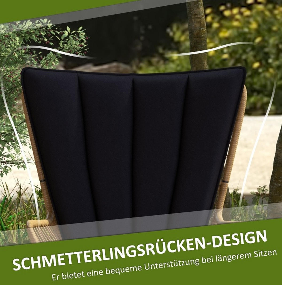 GARTENMÖBEL-SET 78/68/95 cm schwarz aus Rattan mit Tisch und Kissen - Schwarz, Naturmaterialen - OKWISH
