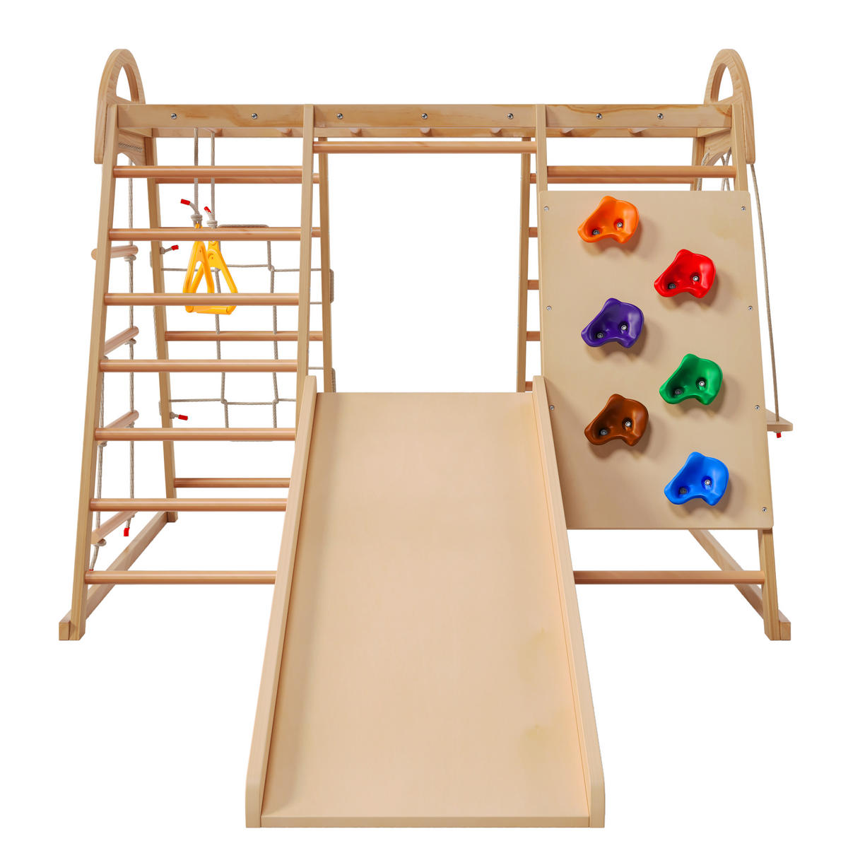 KLETTERGERÜST 7in1 Kinder Holz Rutsche Schaukel - Naturfarben, Holz (134/120cm) - Fortuna Lai