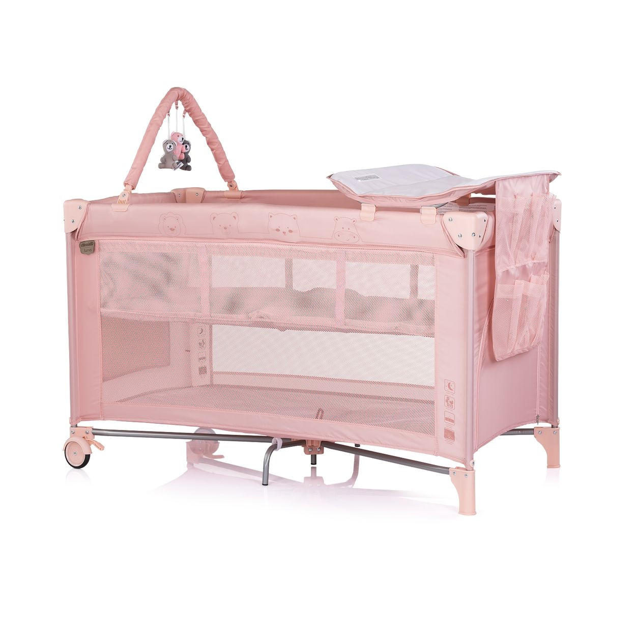 BABYREISEBETT Luna rosa pink Wickelauflage, Spielbogen, Faltmatratze, Seiteneingang, 2 Ebenen - Rosa, Metall (60/120cm) - Chipolino