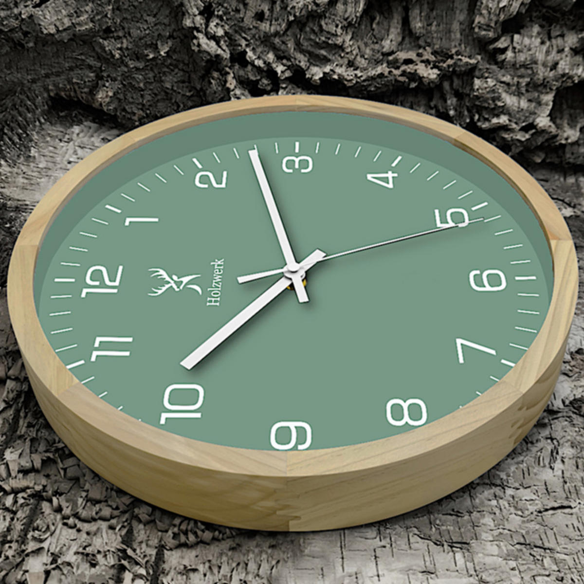 WANDUHR Holz Designer NAUMBURG Loft Wand Uhr, beige, grün - Beige/Mintgrün, Glas/Holz (30/30/4.2cm) - Holzwerk