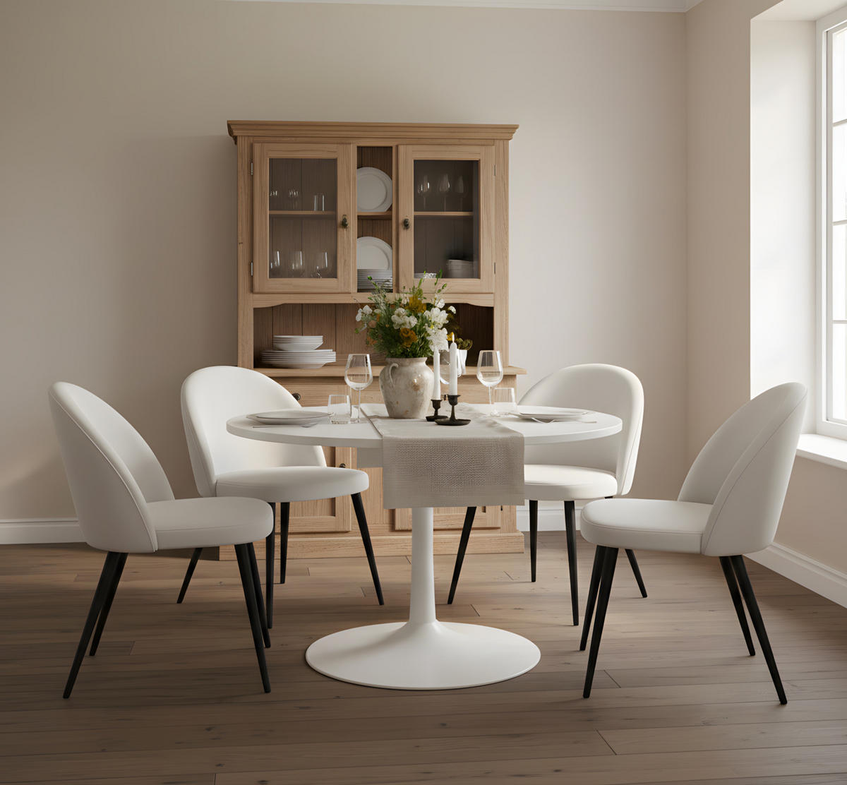 ESSGRUPPE 5-TLG. Carry Weiß, Beige - Beige/Weiß, Textil (110/74/110cm) - ebuy24