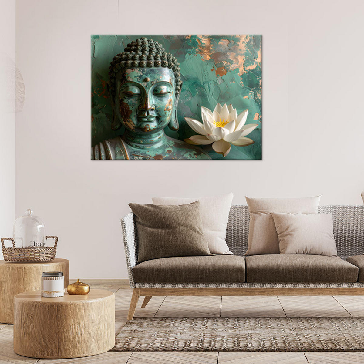 LEINWANDBILD Zen und Orientalisch 90x60cm - Türkis, Textil (90/60cm) - Feeby