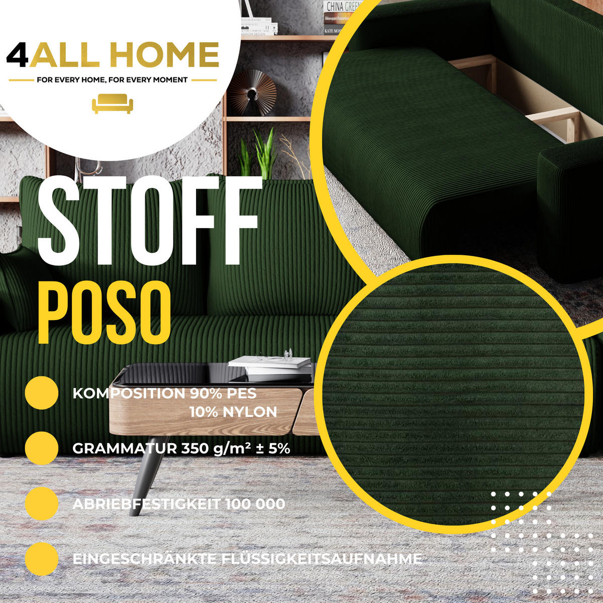 SOFA Bubi mit Bettkasten und Schlaffunktion, Cordstoff - Dunkelgrün, Holzwerkstoff (242/85/95cm)