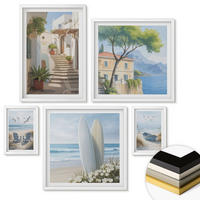 WANDBILDER 5er-Set - 50x50 cm & 20x30 cm & 40x60 cm Weißer Rahmen - Straßenblumen, Fahrrad bemalt - Weiß, Kunststoff (40/60cm) - ArtPrintCave