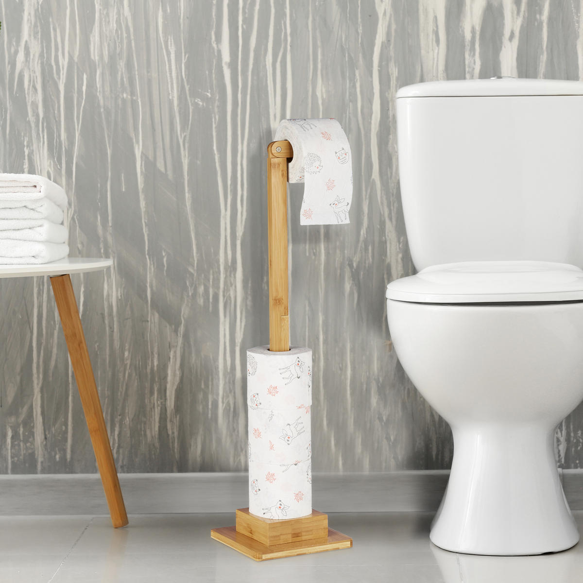 TOILETTENPAPIERHALTER stehend - Hellbraun, Holz (23.5/71.5/19cm) - Relaxdays