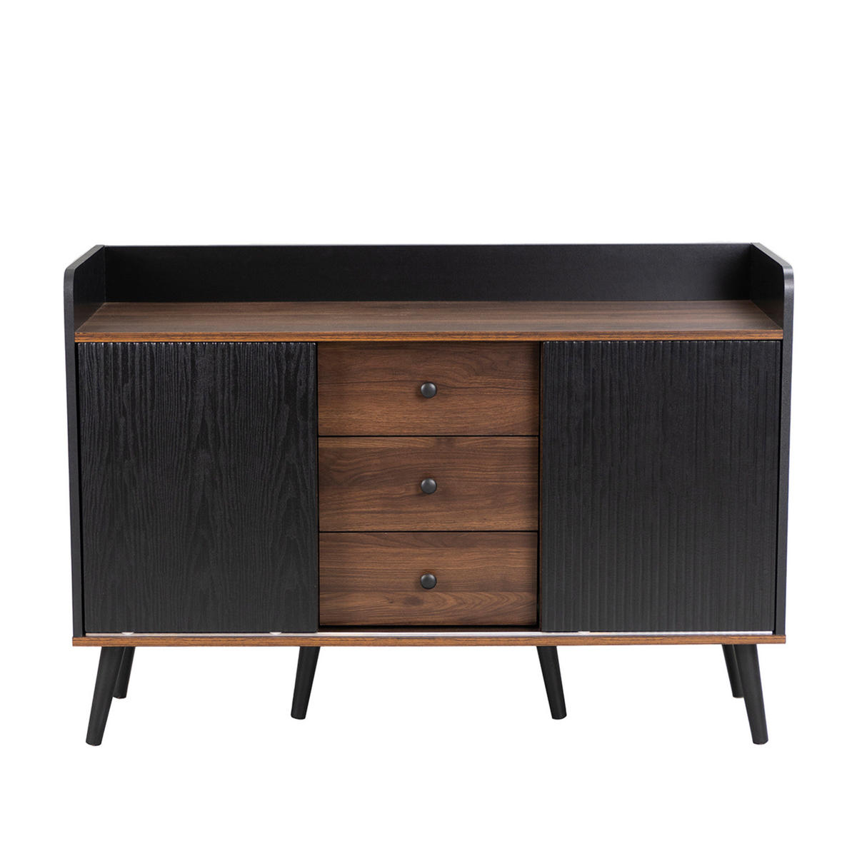SIDEBOARD 117,5/40/80 cm in Schwarz/Holzfarben mit 3 Schubladen und Schiebetüren - Schwarz, Holzwerkstoff (117/80/40cm) - Flora Grace
