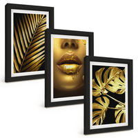 BILDER SET 3er Set - 20x30 cm Schwarzer Rahmen - Mund einer Frau mit Monstera-Palme - Schwarz, Kunststoff (20/30cm) - TULUP