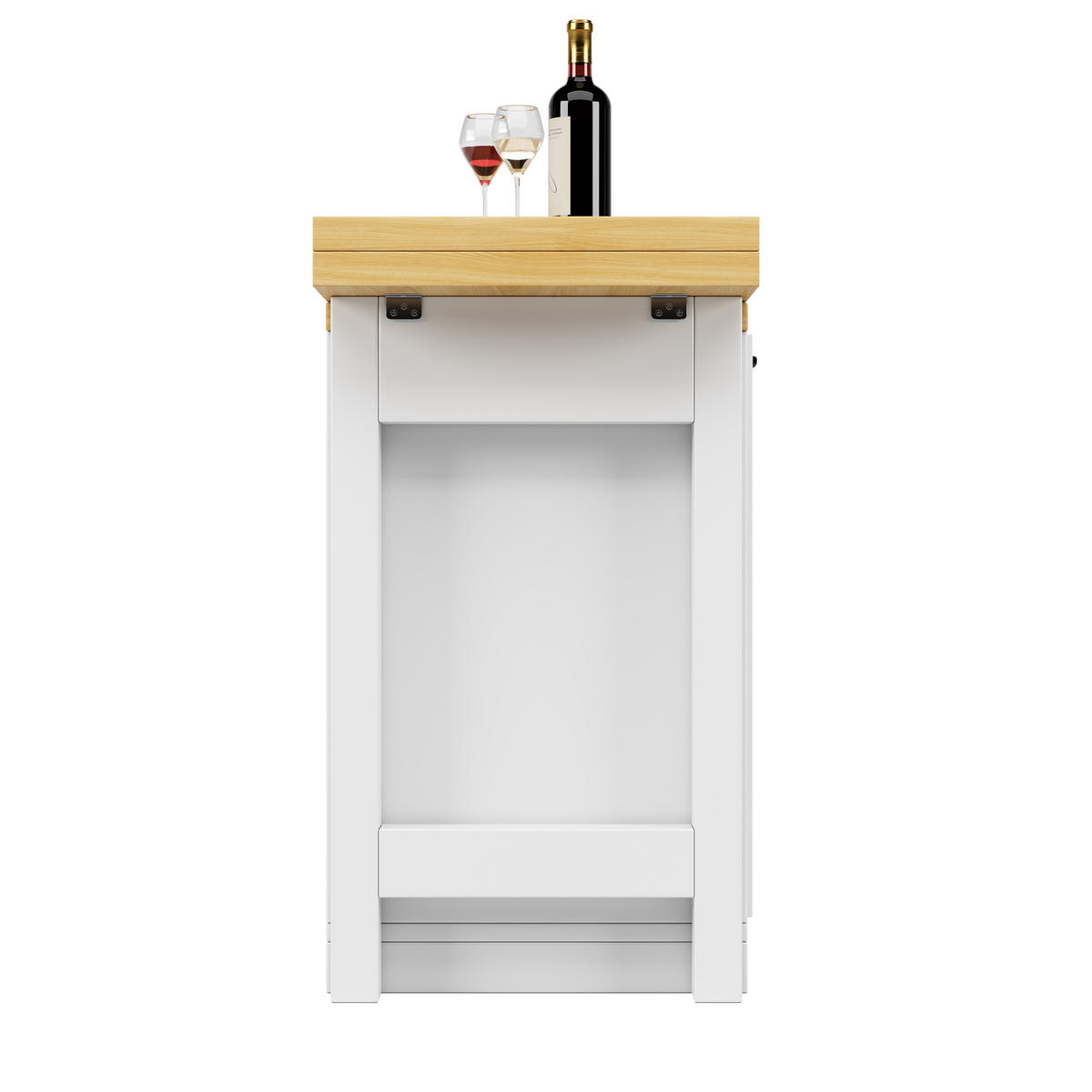 KÜCHENINSEL-ESSTISCH Weiß 120–223×40×73,8 cm mit 360° drehbarer Tischplatte, Weinregal und Mülleimerhalter aus Holzwerkstoff und Metall - Weiß, Holzwerkstoff (120/73.8/40cm) - Luhomfu