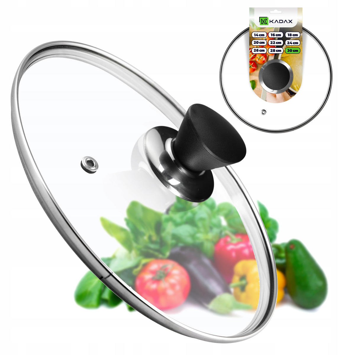 DECKEL mit schwarzem Griff, 30 cm - Transparent, Glas/Kunststoff (30cm) - KADAX