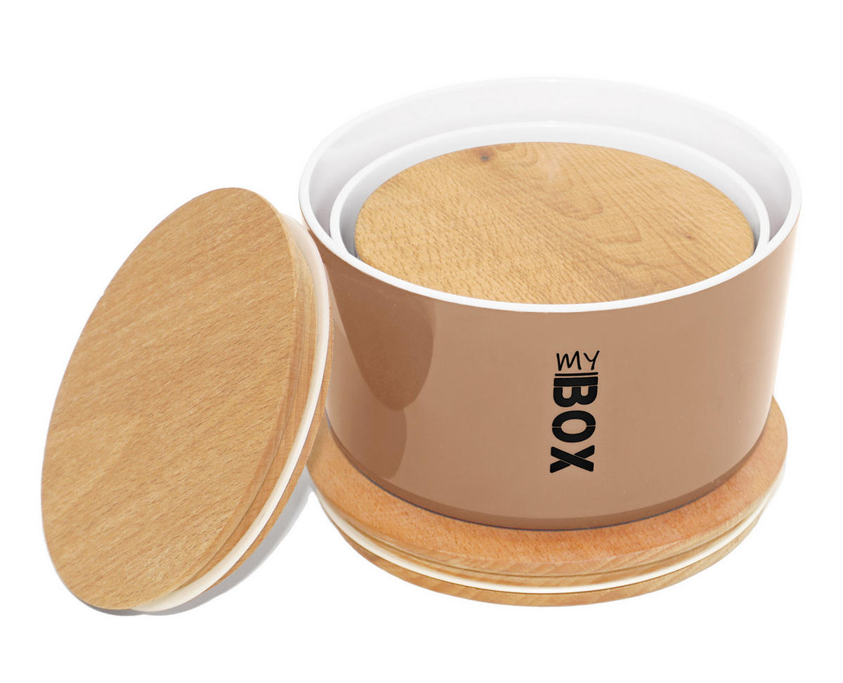 VORRATSDOSEN-SET rund mit Bambusdeckel 3teilig Puder - Koralle, Kunststoff - Lashuma