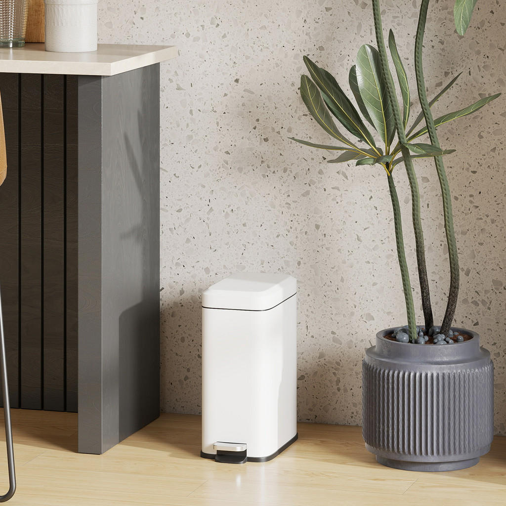 Thumbnail - Homcom Mülleimer, Weiß, Metall, 14x32x29.2 cm, Küchen, Küchenausstattung, Mülleimer