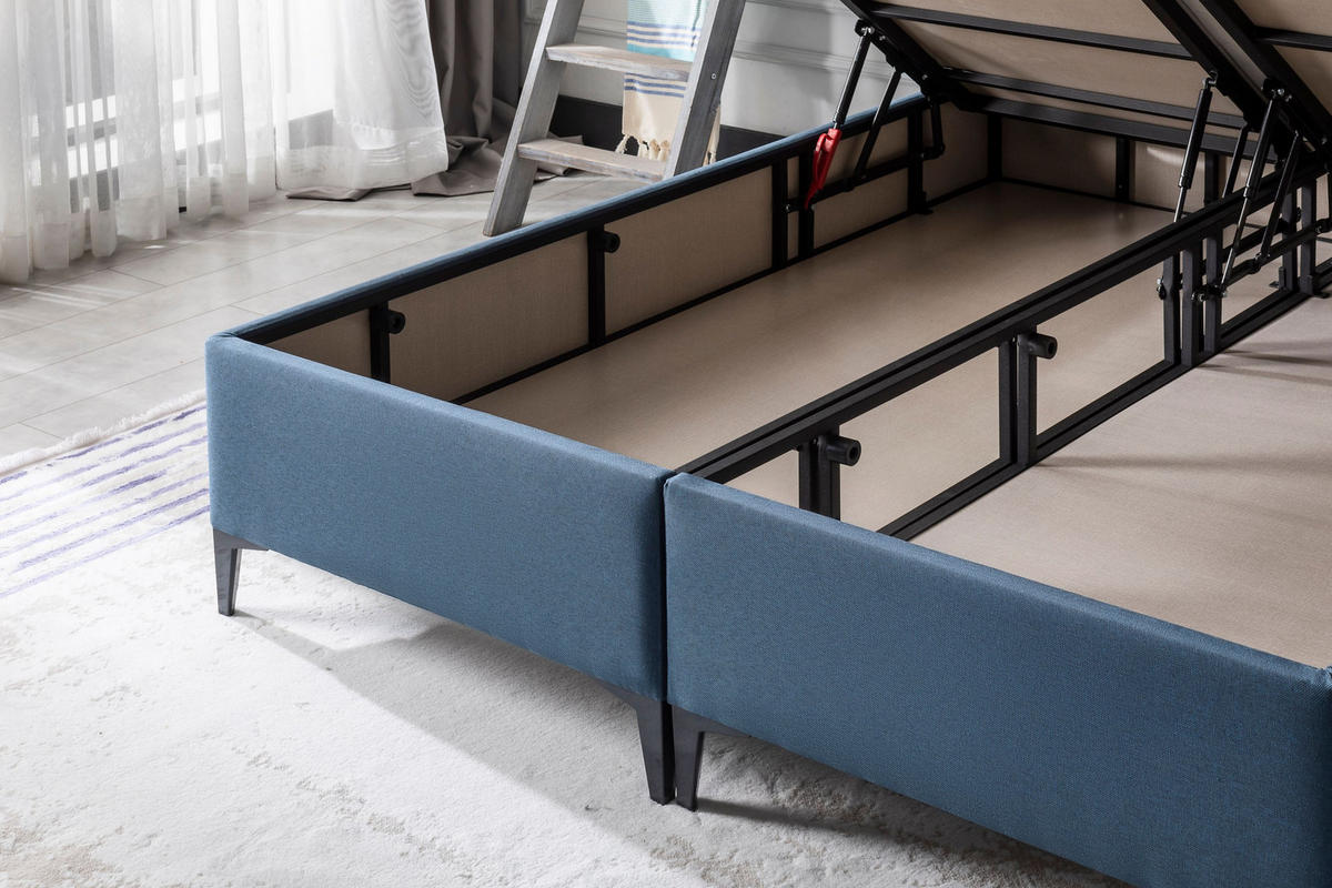 POLSTERBETT-SET Royal Art 180x200 Blau - Bett inkl. Matratze - Blau, Metall (180/200cm) - Villa Möbel