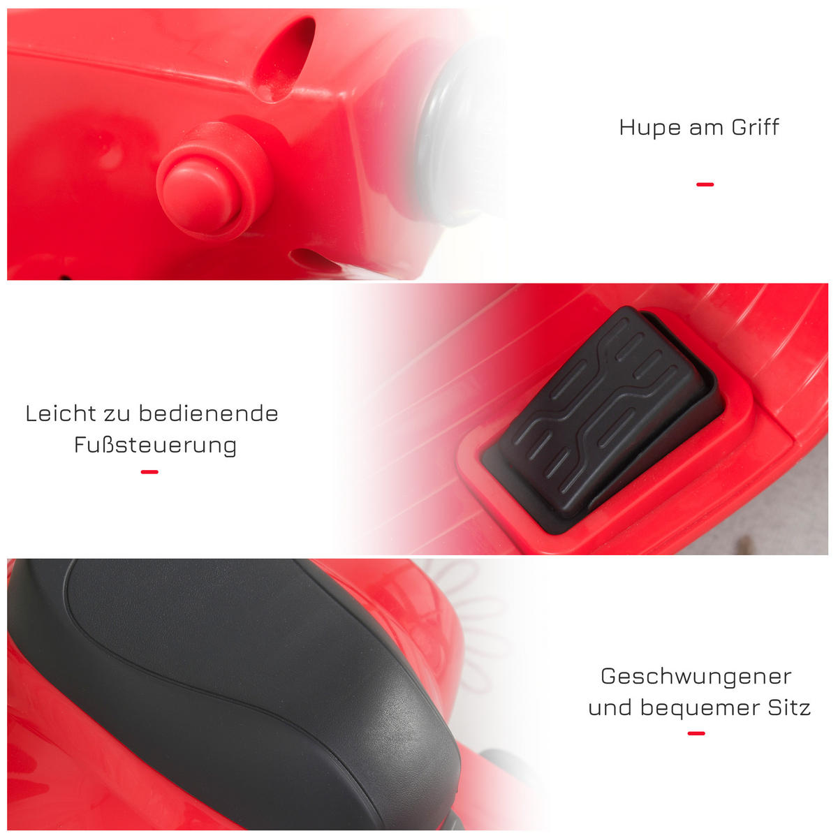 ELEKTRO KINDERMOTORRAD, Grün/ Rot/Weiß, Kunststoff-+ Metall - Rot, Metall (66.5/38/52cm) - HOMCOM