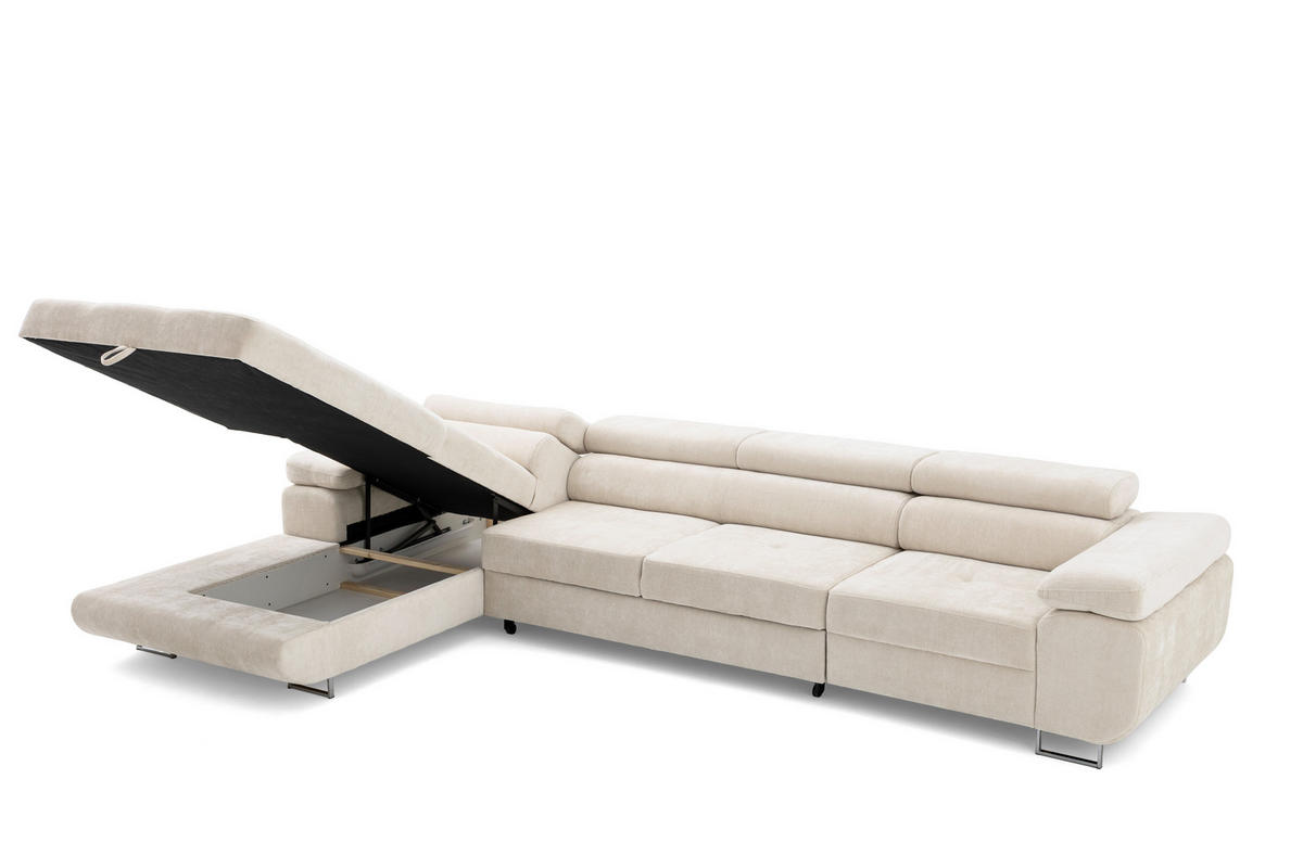 ECKSOFA ALONZO MAXI Links mit Schlaffunktion 125x195 Chenille Beige - Chromfarben/Beige, Holz/Textil (350/203cm) - Muffo