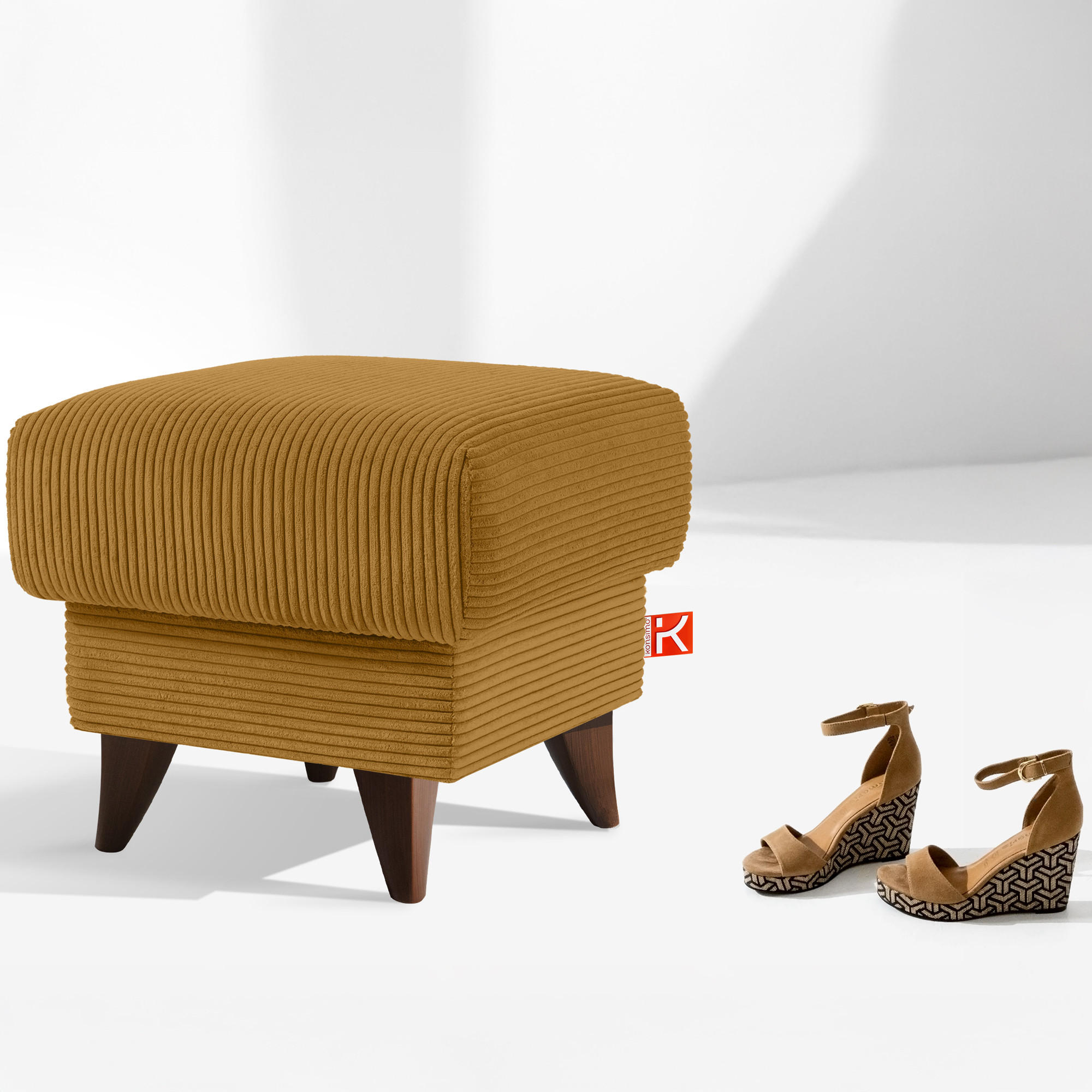 FUẞSTÜTZE GUSTAVO II, Gelb - Gelb/Braun, Holz/Holzwerkstoff (53/49/53cm) - KONSIMO®
