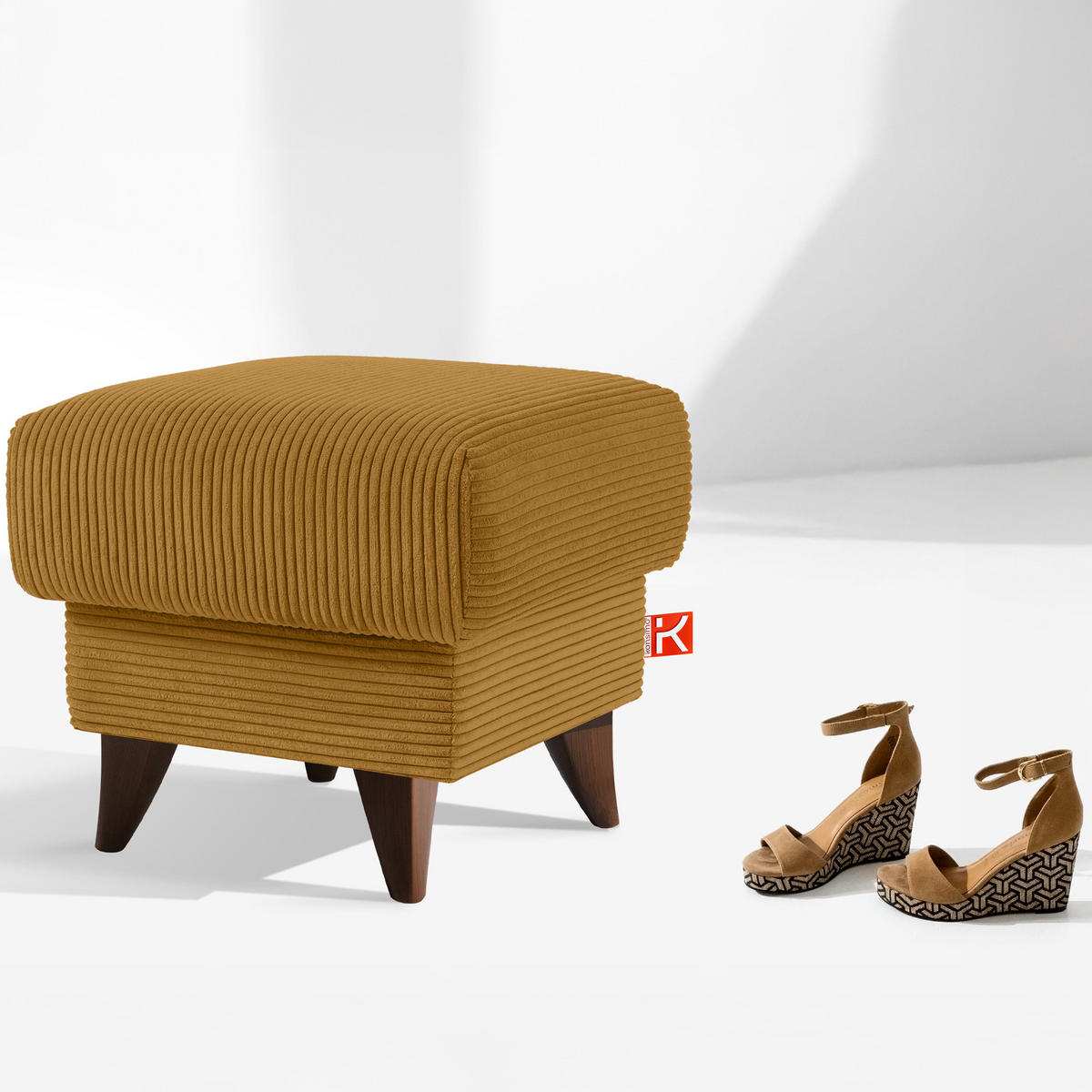 FUẞSTÜTZE GUSTAVO II, Gelb - Gelb/Braun, Holz/Holzwerkstoff (53/49/53cm) - KONSIMO®