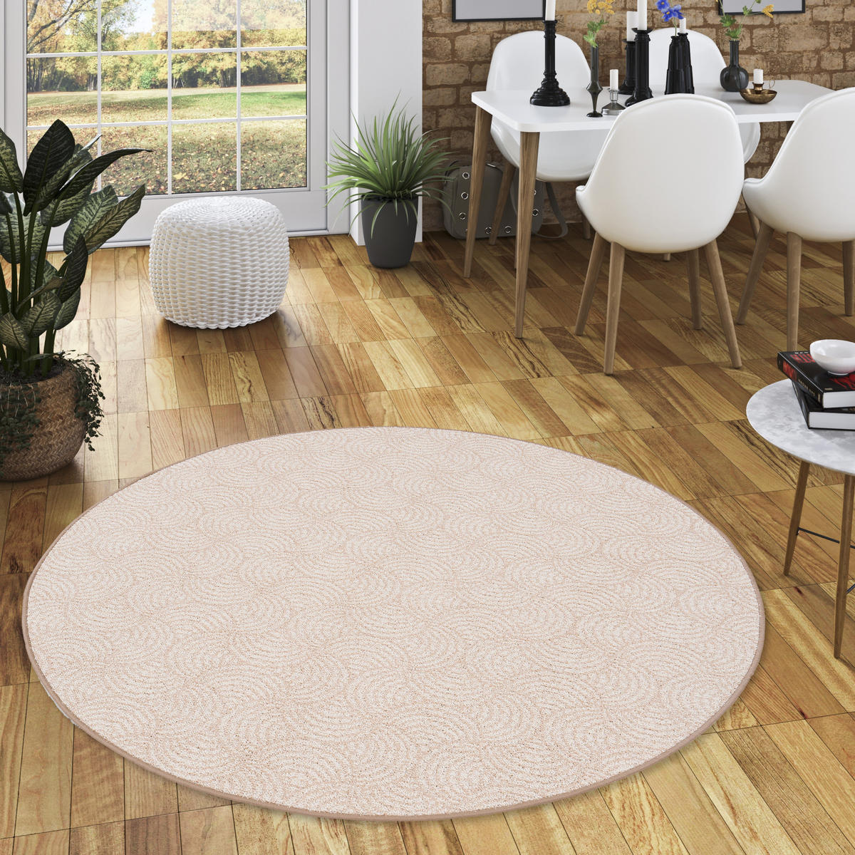 FEINSCHLINGE DESIGNER TEPPICH RUND CIRCLE - Beige, Textil (160/160cm) - Snapstyle