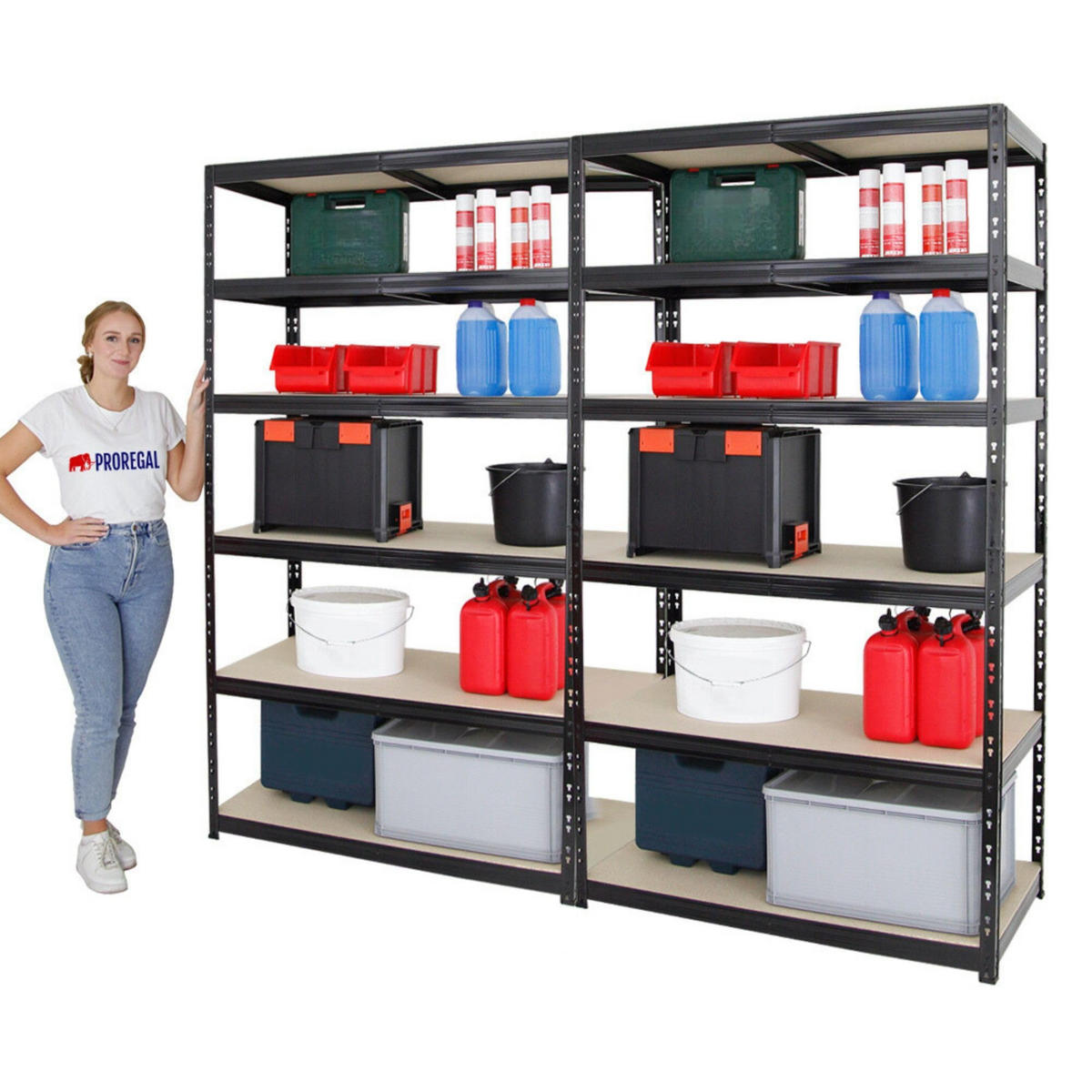 SCHWERLASTREGAL Giant Tiger XL 2er-Set mit 2x 220x120x60 cm Fachlast 265 kg 6-Ebenen Schwarz - Schwarz, Metall (240/220/60cm) - PROREGAL