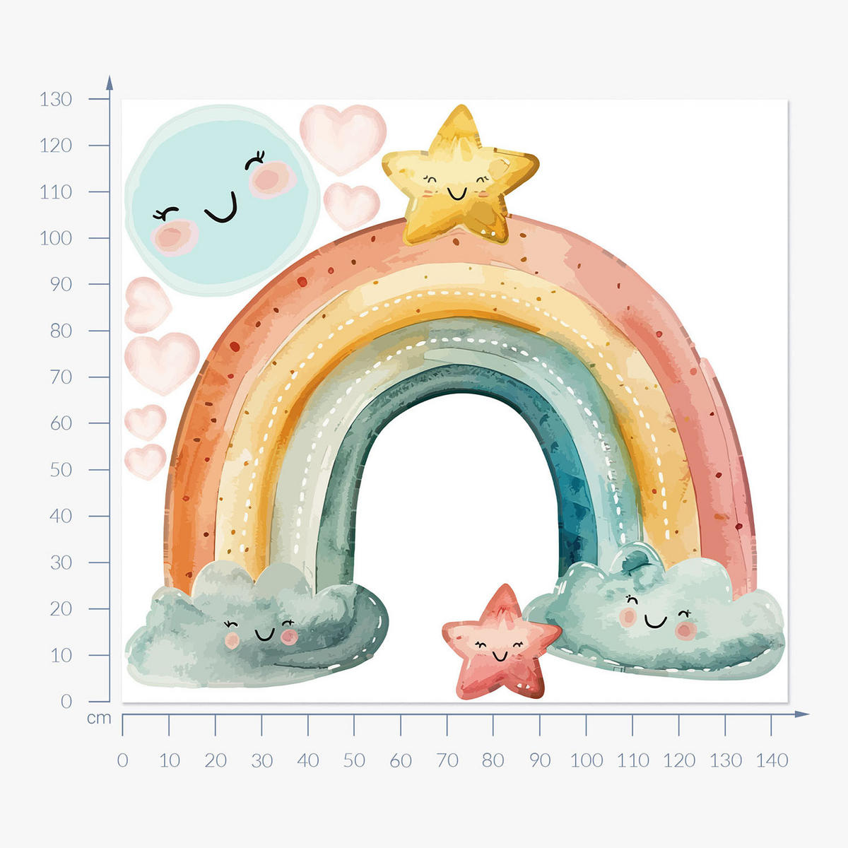 WANDAUFKLEBER 130x143cm - Regenbogen und Sterne - Multicolor, Kunststoff (130/143/0.1cm) - Wallfluent