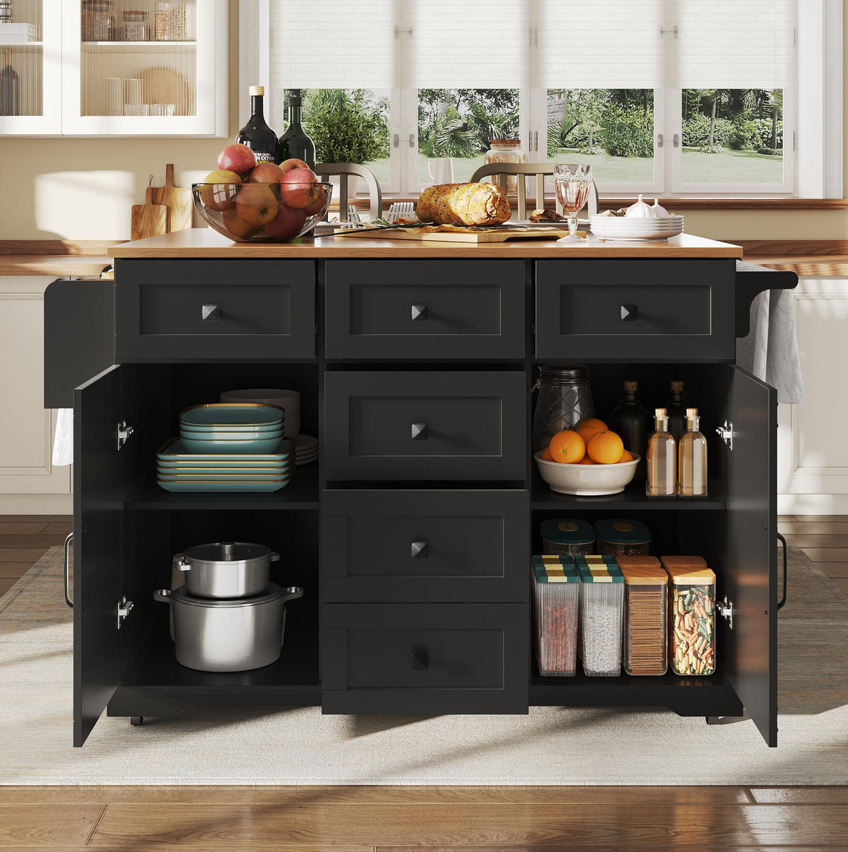 KÜCHENINSEL klappbar 147 x 70 x 93 cm Schwarz - Schwarz, Metall (70/93/147cm) - Beauniv