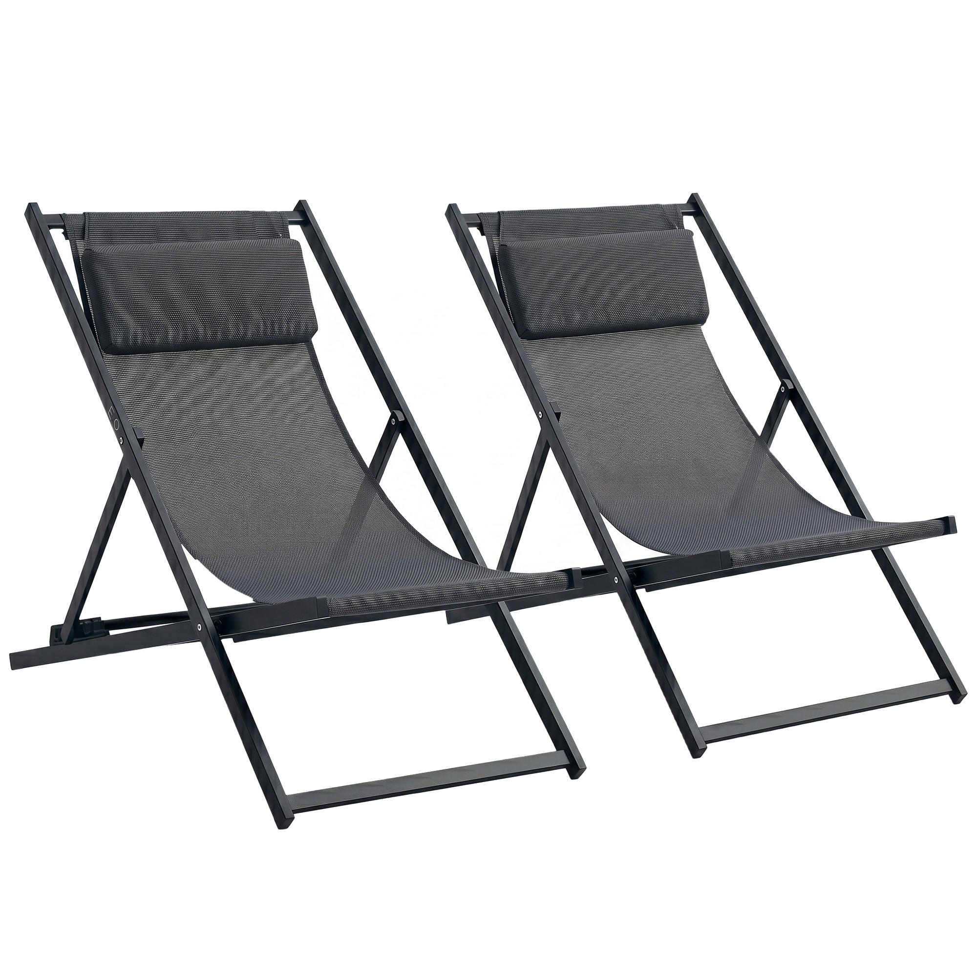 SONNENLIEGE Set aus 2 klappbaren Dunkelgrau 96,5 x 58 x 91,5 cm - Grau, Metall (60/85/100cm) - Vallsero
