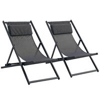 SONNENLIEGE Set aus 2 klappbaren Dunkelgrau 96,5 x 58 x 91,5 cm - Grau, Metall (60/85/100cm) - Vallsero