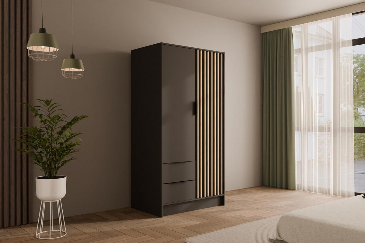 KLEIDERSCHRANK NELIA - 120 cm - Schwarz/Eiche Artisan, Holzwerkstoff (102/200/51cm) - ALTDECOR