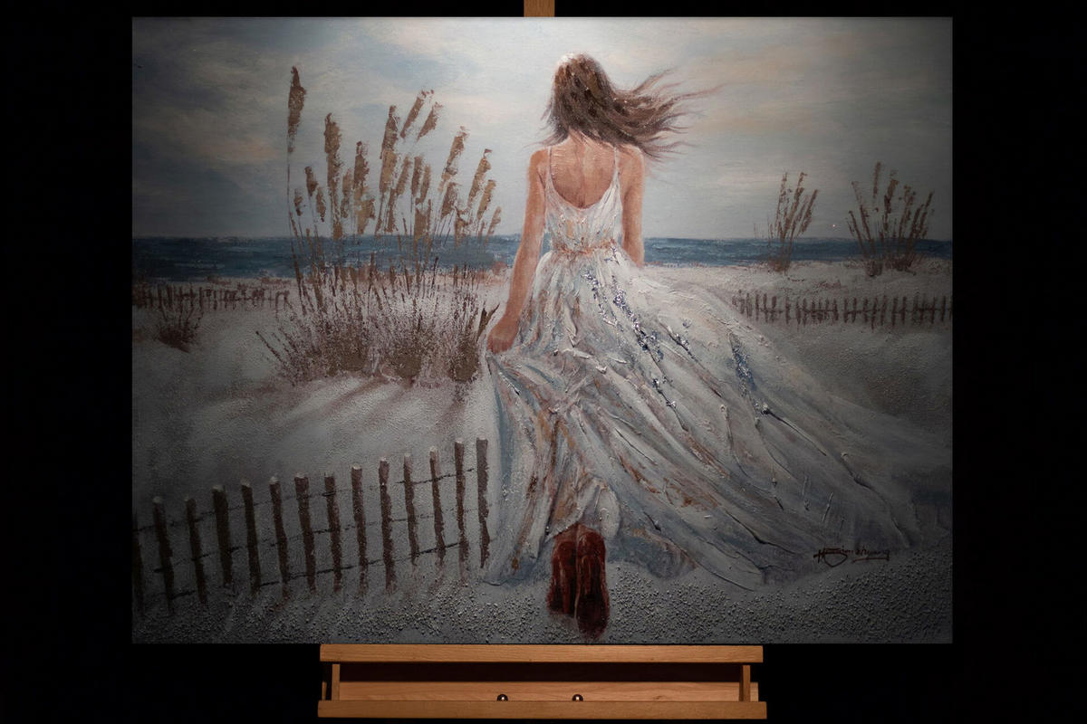 ACRYLBILD HANDGEMALT 100/70 cm - Weiß/Braun, Holz/Textil (1.9/70cm) - KUNSTLOFT