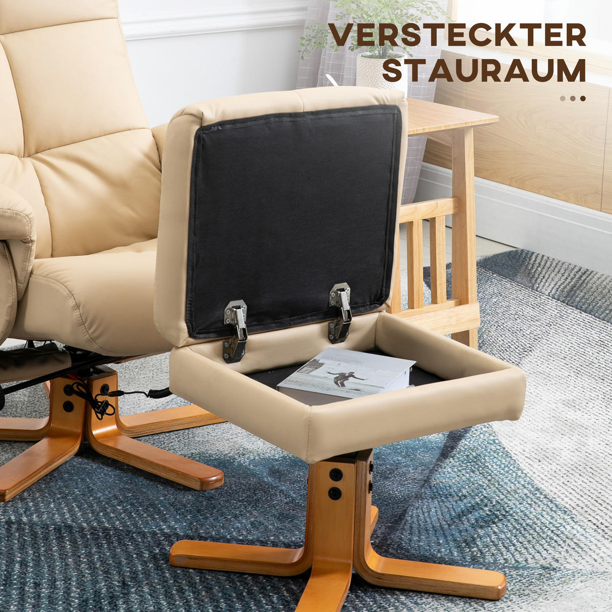MASSAGESESSEL DE-06330 Mit Hocker, 145° neigbar Cremeweiß - Creme, Metall (86/99/80cm) - ComfortXL