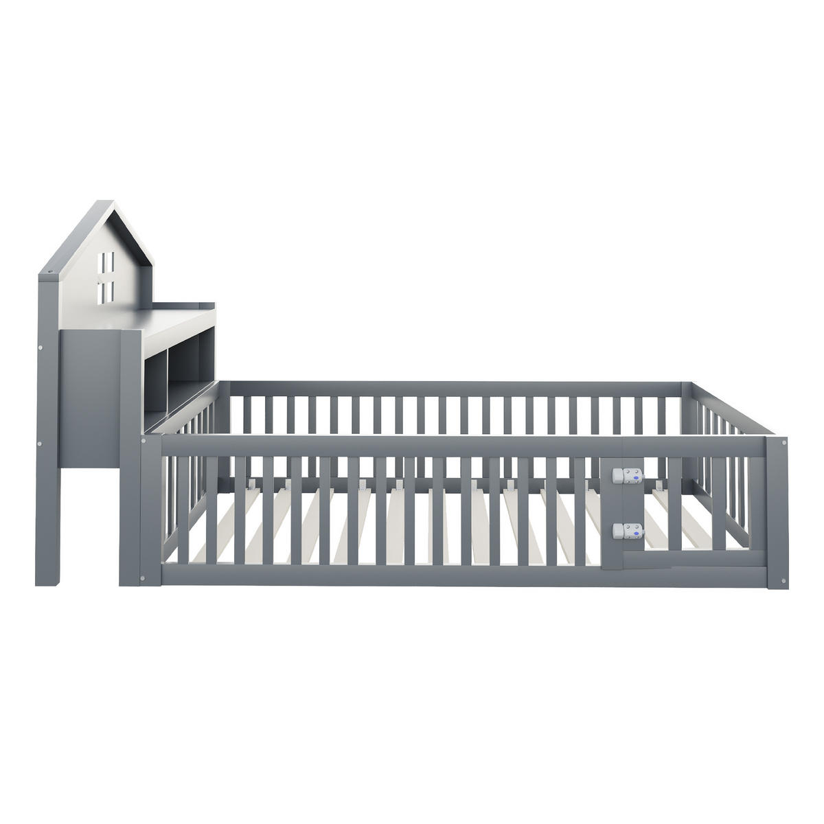 KINDERBETT 90/200 cm Grau Hausbett mit Kreidetafel und Stauraum - Grau, Holzwerkstoff (90/200cm) - OKWISH