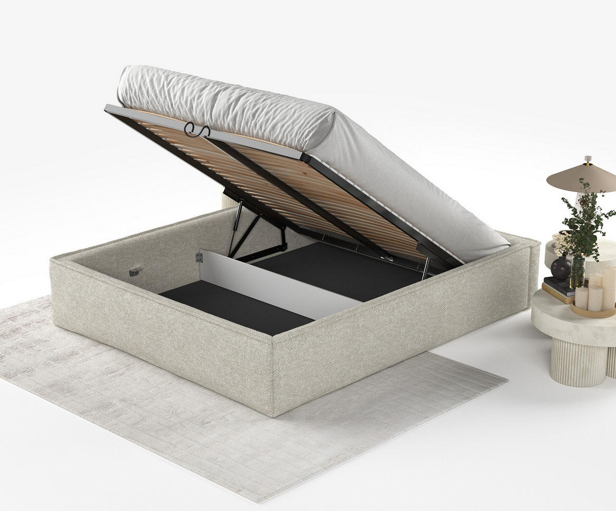 POLSTERBETT Alvar Beige Grau 120/200 cm im Chenille-Stoff - Beige/Schwarz, Holz/Holzwerkstoff (200/200cm) - Maison de Reve