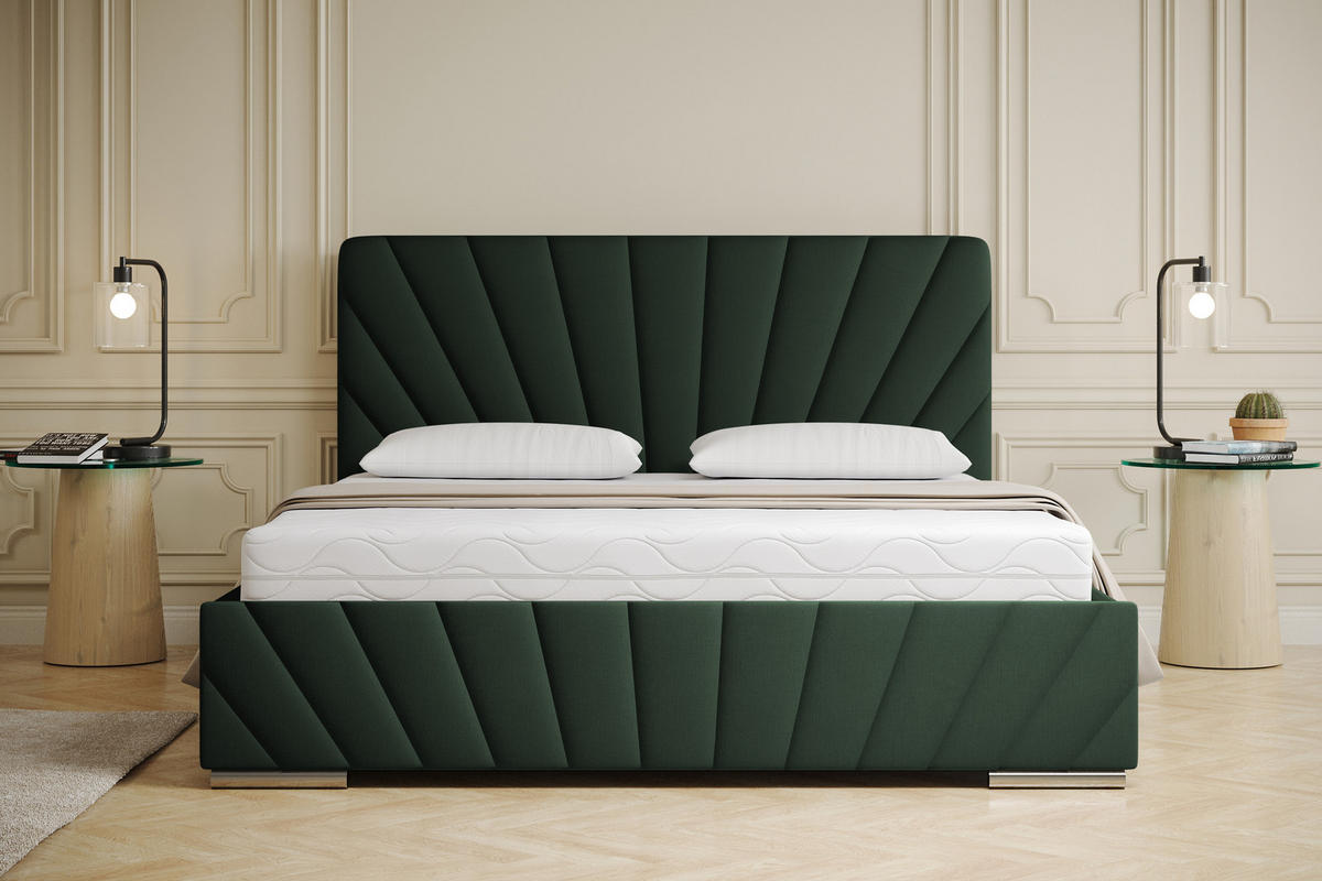 POLSTERBETT Ray 160 x 200 cm mit Bettkasten, Lattenrost und Taschenfederkernmatratze Pocket mit Kokosmatte - Dunkelgrun - Grün, Holz (160/200cm) - Panda Möbel