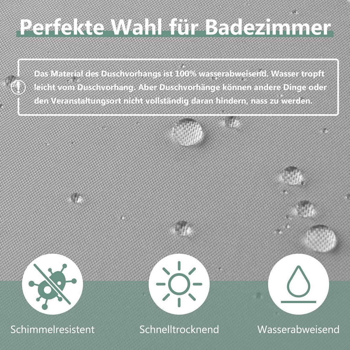 DUSCHVORHANG 180 x 220 cm Grau Wasserabweisend Anti-Schimmel - Grau, Textil (180/220cm)