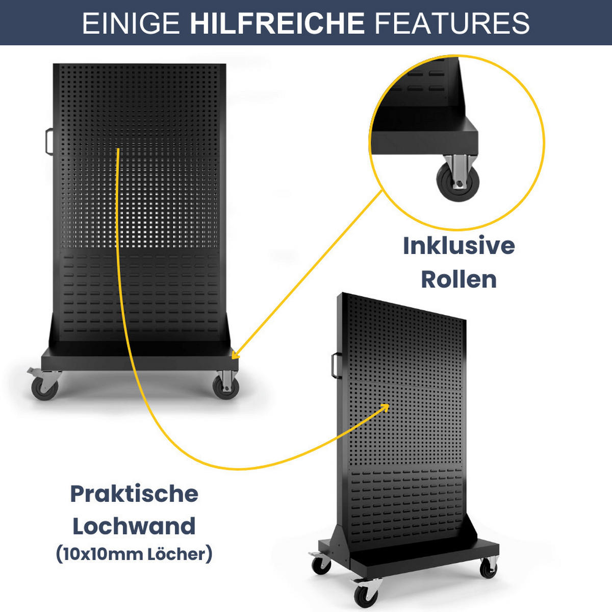 WERKZEUGWAND mobil ENDA Lochwand 155,5x96,5x6,1cm Schwarz - Schwarz, Metall (96.5/155.5/6.1cm) - DELUKE